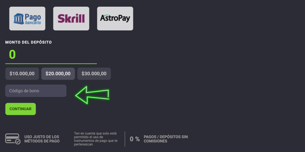 introduzca el código promocional en un campo especial